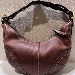 Coach braided handle brown leather hobo bag